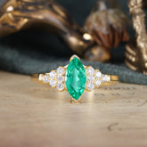 1CT Marquise Cut 2 Prong Emerald Cluster Engagement Anniversary Ring